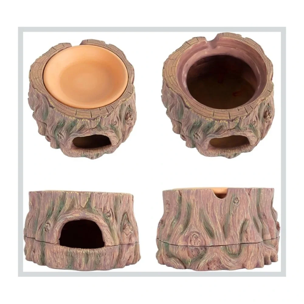 3-in-1 Reptile Hide Cave w/Detachable Base & Humidity Dish - 6.4 x 6 x 3.5” NIB